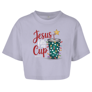 Damen Oversize Crop Top jesus fills my cup psalm 23.5