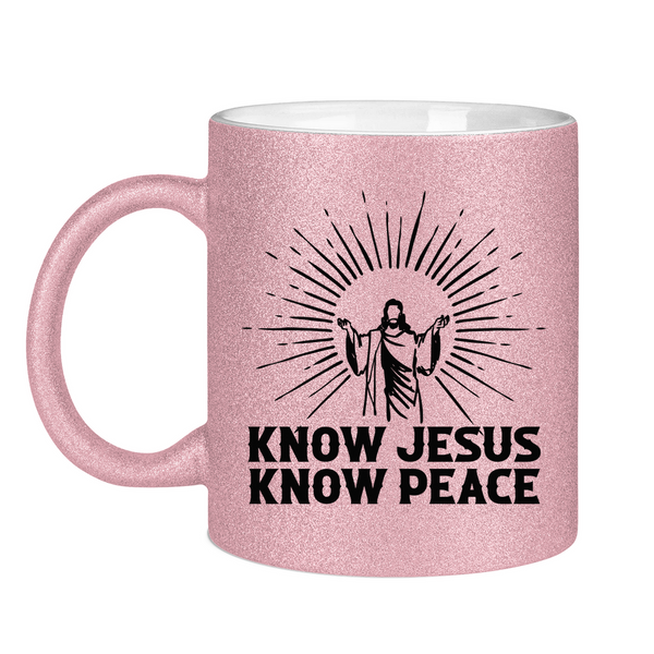 Glitzertasse know jesus know peace