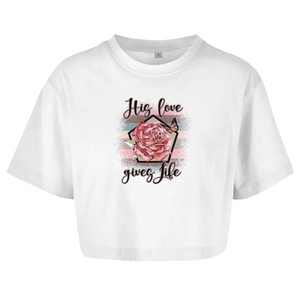 Damen Oversize Crop Top his love gives life