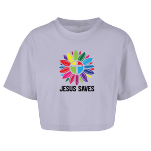 Damen Oversize Crop Top jesus saves
