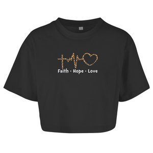 Damen Oversize Crop Top faith hope love