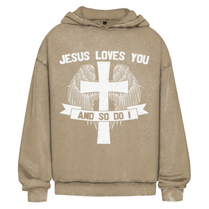 Oversize Washed Hoodie jesus loves you and so do i