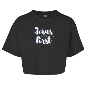 Damen Oversize Crop Top jesus first