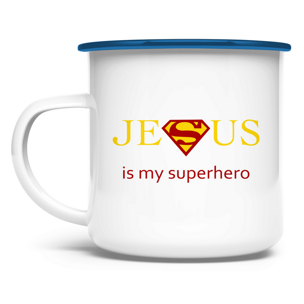 Emaille Tasse jesus is my superhero