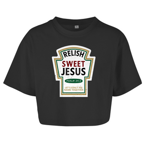 Damen Oversize Crop Top relish sweet jesus psalm 34:3