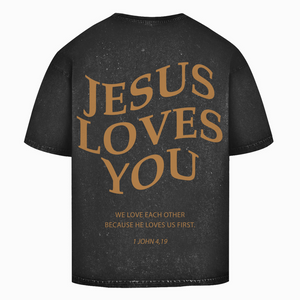 Oversize Washed T-Shirt jesus loves you 1 john 4,19