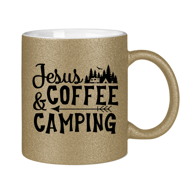 Glitzertasse jesus coffee camping