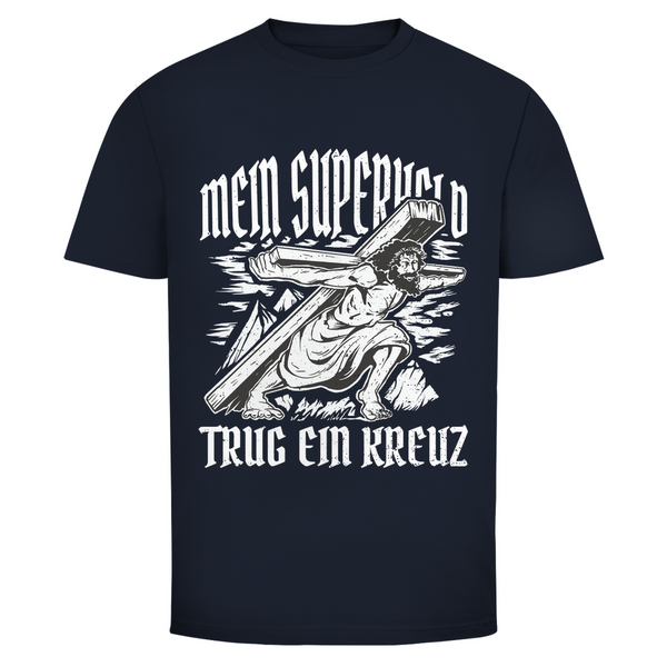 Herren T-Shirt mein superheld trug ein kreuz