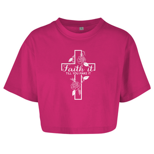 Damen Oversize Crop Top faith it till you make it