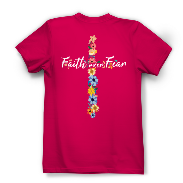 Damen Bio T-Shirt faith over fear blumen kreuz