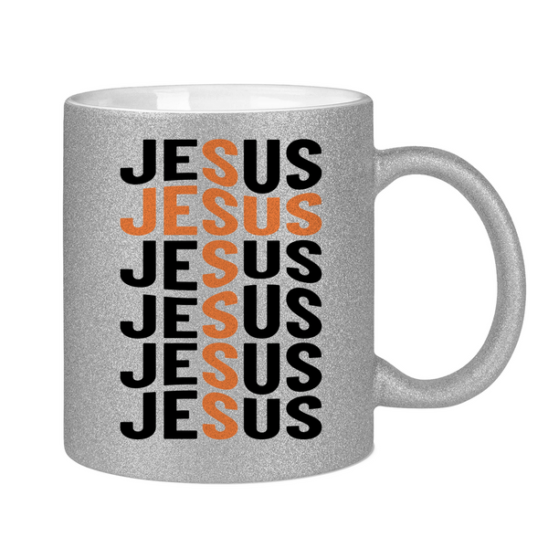 Glitzertasse jesus schriftzug