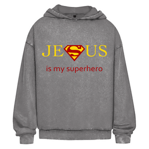 Oversize Washed Hoodie jesus is my superhero