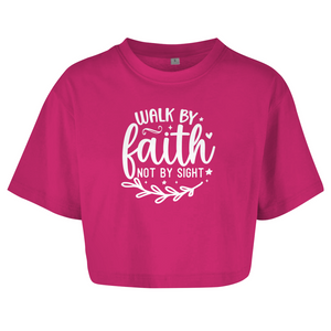 Damen Oversize Crop Top walk by faith not by sight