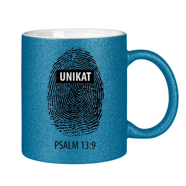 Glitzertasse unikat fingerabdruck psalm 13:9