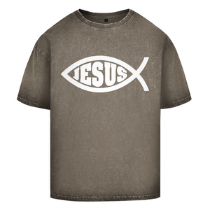 Oversize Washed T-Shirt fisch symbol ICHTHYS Jesus