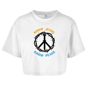 Damen Oversize Crop Top know jesus know peace