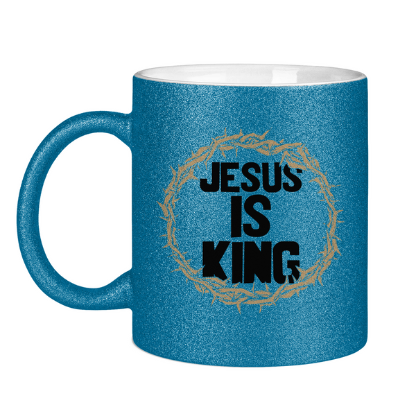 Glitzertasse jesus is king dornenkrone