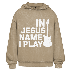 Oversize Washed Hoodie in jesus name i play guitarist