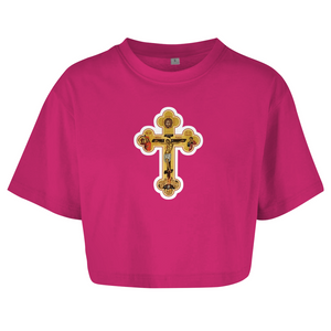 Damen Oversize Crop Top Griechisch Orthodoxe Jesus Kreuz