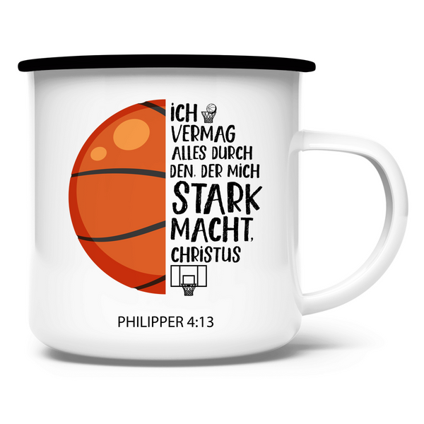 Emaille Tasse der mich stark macht philipper 4:13 basketball