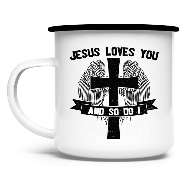 Emaille Tasse jesus loves you and so do i