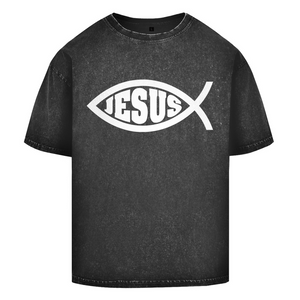 Oversize Washed T-Shirt fisch symbol ICHTHYS Jesus
