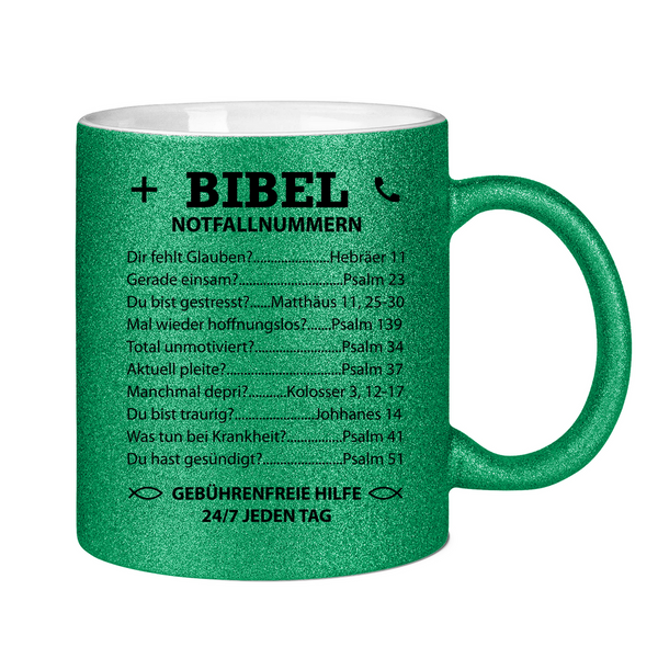 Glitzertasse bibel notfallnummern