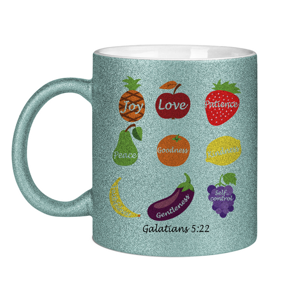 Glitzertasse joy love peace galatians 5:22