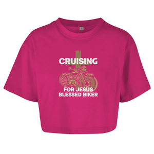 Damen Oversize Crop Top cruising for jesus blessed biker