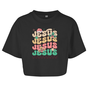 Damen Oversize Crop Top jesus weihnachtsmotiv
