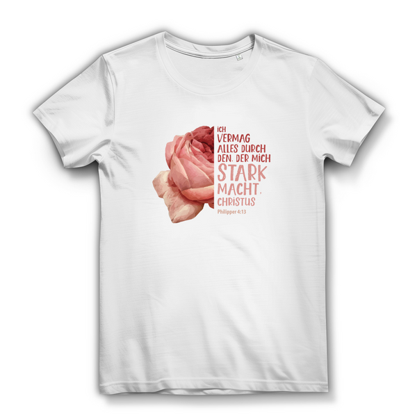 Damen Bio T-Shirt der mich stark macht rose philipper 4:13