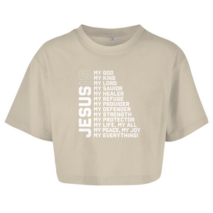Damen Oversize Crop Top jesus is my god