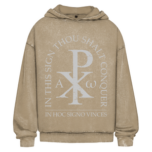 Oversize Washed Hoodie in hoc signo vinces Christogramm