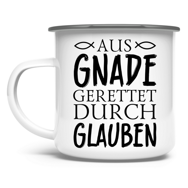 Emaille Tasse aus gnade gerettet