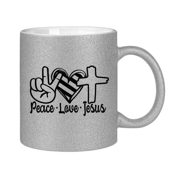 Glitzertasse peace love jesus