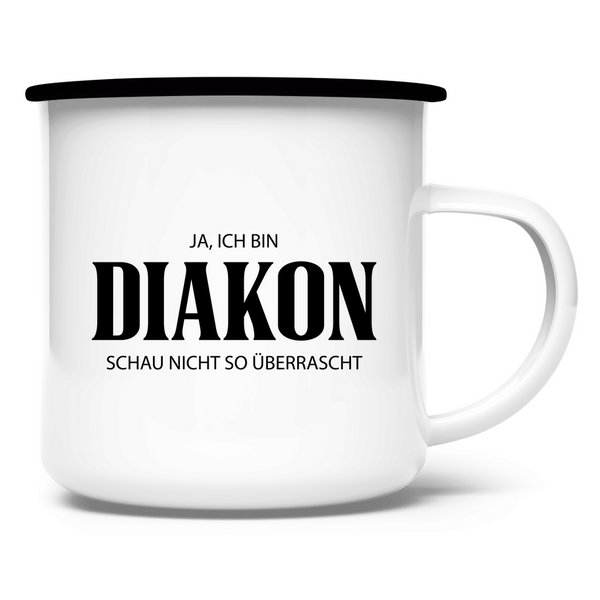 Emaille Tasse ja, ich bin diakon