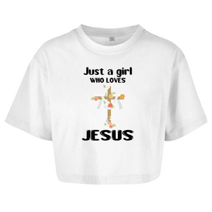 Damen Oversize Crop Top just a girl who loves jesus