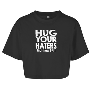Damen Oversize Crop Top hug your haters matthew 5:44