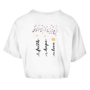 Damen Oversize Crop Top faith hope love blumen