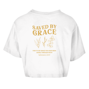 Damen Oversize Crop Top saved by grace ehpesians 2:8-9