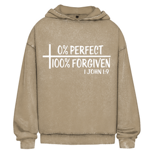 Oversize Washed Hoodie 0% perfect 100% forgiven 1 john 1:9