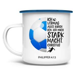 Emaille Tasse der mich stark macht philipper 4:13 handball