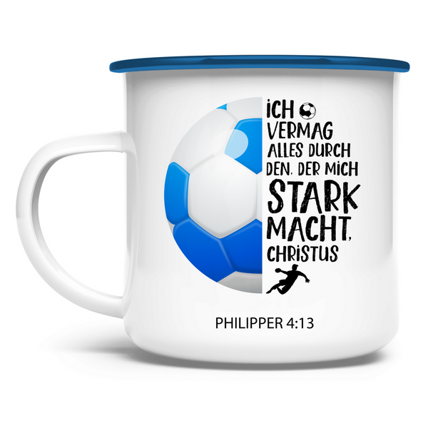 Emaille Tasse der mich stark macht philipper 4:13 handball