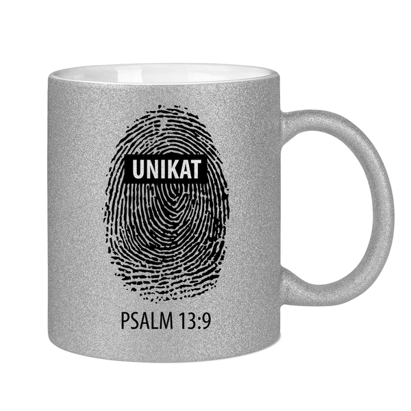 Glitzertasse unikat fingerabdruck psalm 13:9