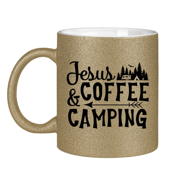 Glitzertasse jesus coffee camping