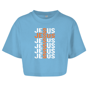 Damen Oversize Crop Top jesus kreuz