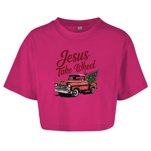 Damen Oversize Crop Top jesus take wheel