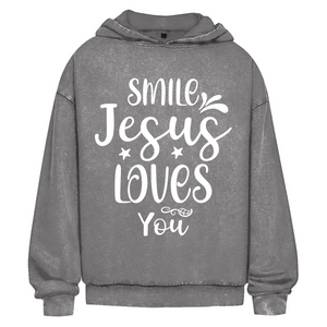 Oversize Washed Hoodie smile jesus loves you