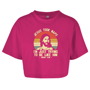 Damen Oversize Crop Top jesus took naps mark 4:38