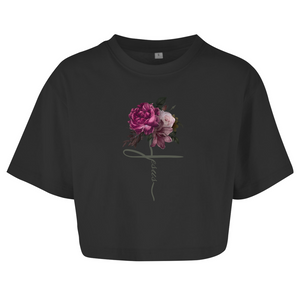 Damen Oversize Crop Top jesus blumen